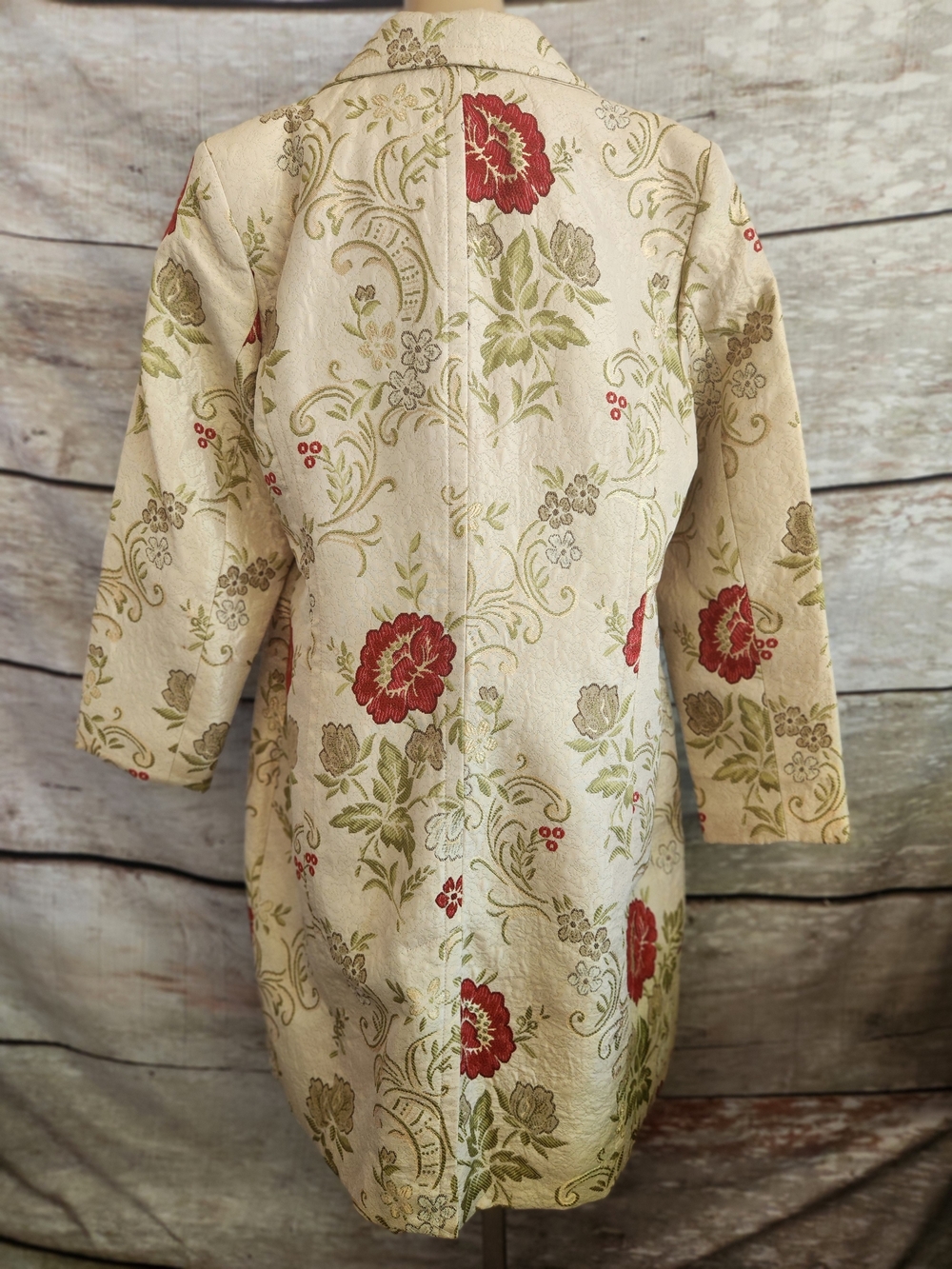 Apostrophe Cream Floral Jacquard Coat with Red & Green Accents - Picture 8 of 12